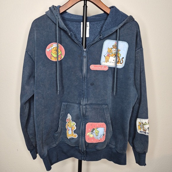 Disney Tops - Disney Winnie the Pooh Navy Mineral Wash Zip Hoodie Patch Tigger Piglet Eeyore